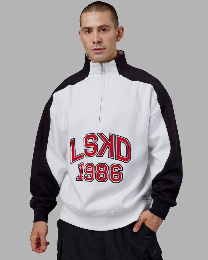 Unisex Alumni 1/4 Zip Sweater Oversize - White-Scarlet