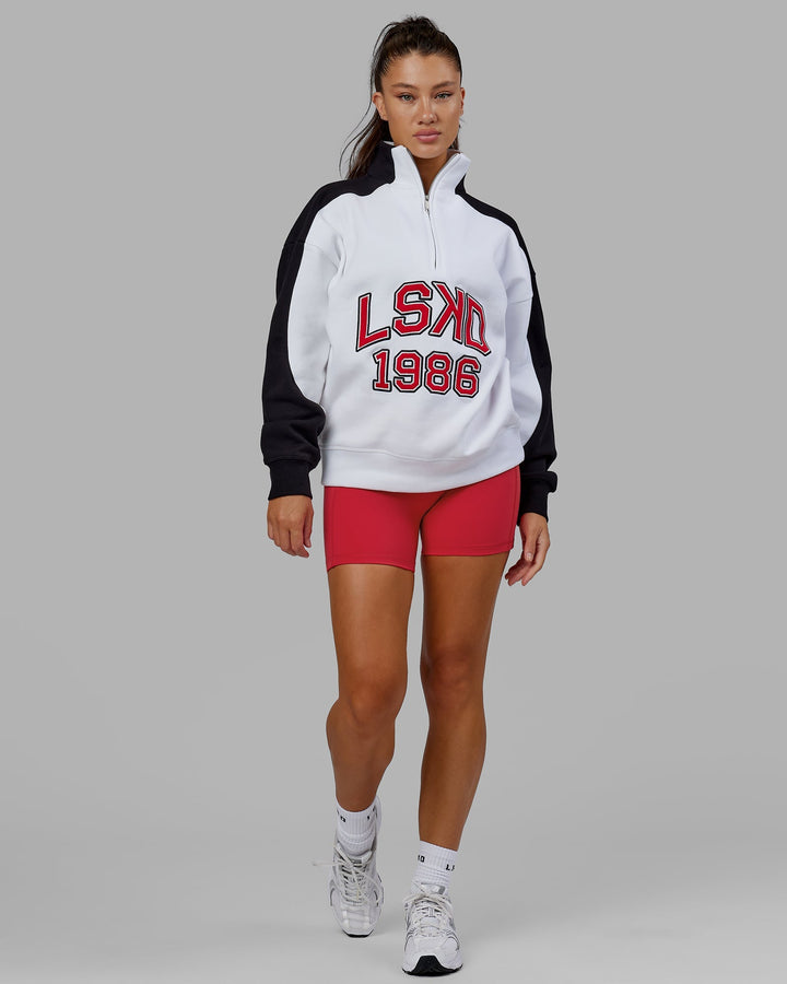 Unisex Alumni 1/4 Zip Sweater Oversize - White-Scarlet