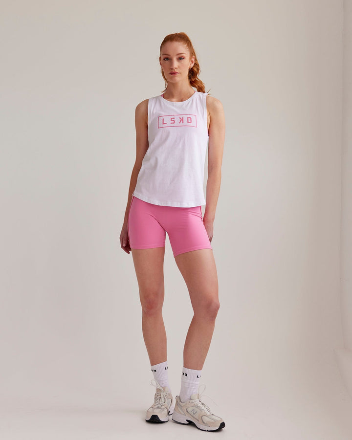 Luna Tank - White-Pink Rose