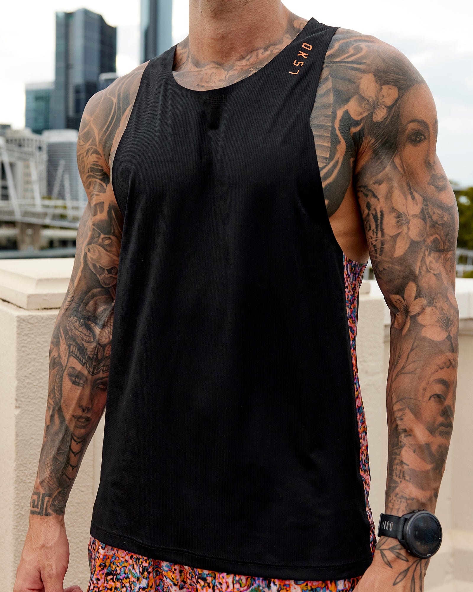 Race Day Tank Printed - Black-Energy Orange