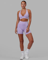 Woman wearing Fusion Ultra High-Rise 6" Short Pockets - Pale Lilac | Model:Milly | Size:S