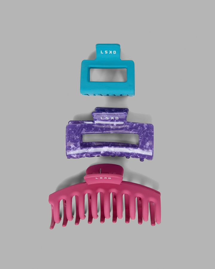Miami24 Claw Clip 3 Pack - Ultra Pink-Pacific Blue-Iris