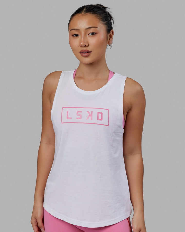 Luna Tank - White-Pink Rose