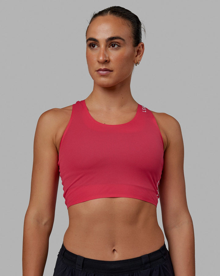 Race Day Cropped Performance Tank - Raspberry-White
