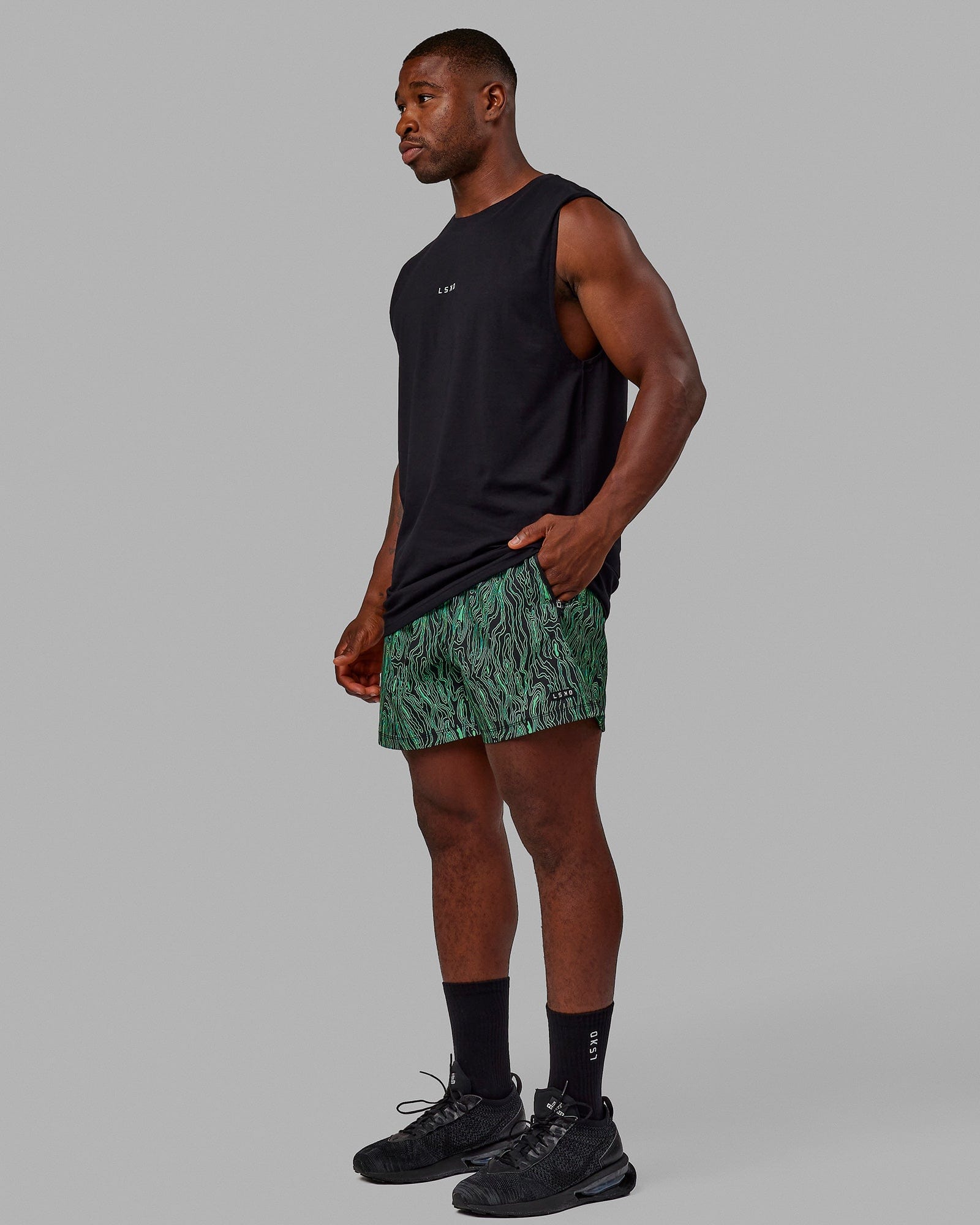 Rep 5" Performance Short - Topographic Black-Lime