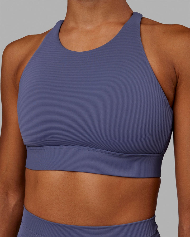 Woman wearing Resistance Ribbed Sports Bra - Future Dusk
