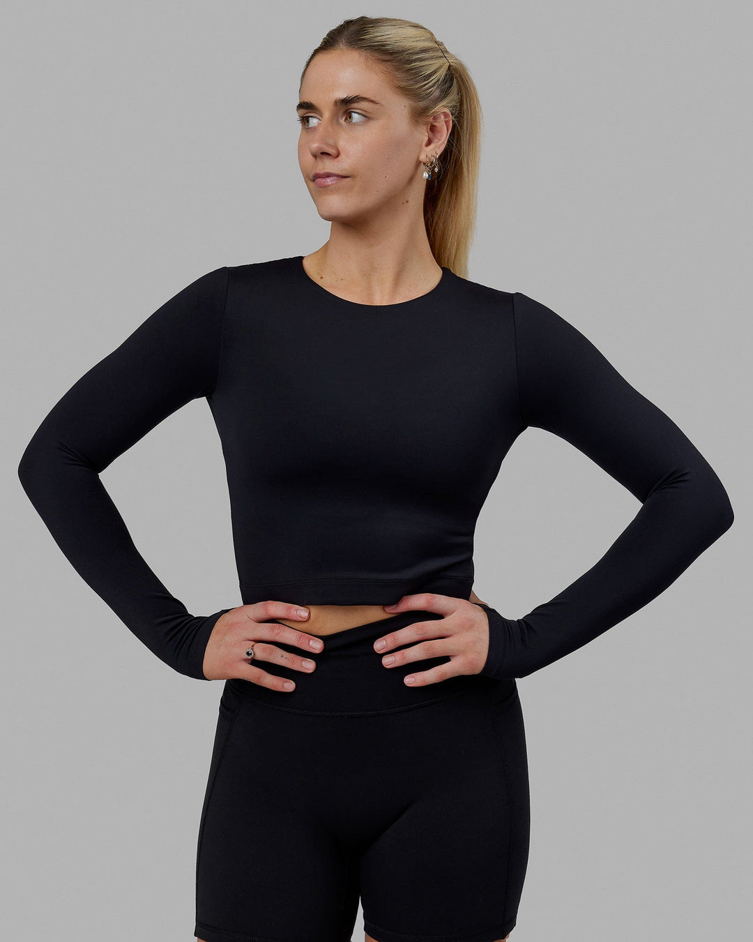 Staple Long Sleeve Cropped Tee - Black