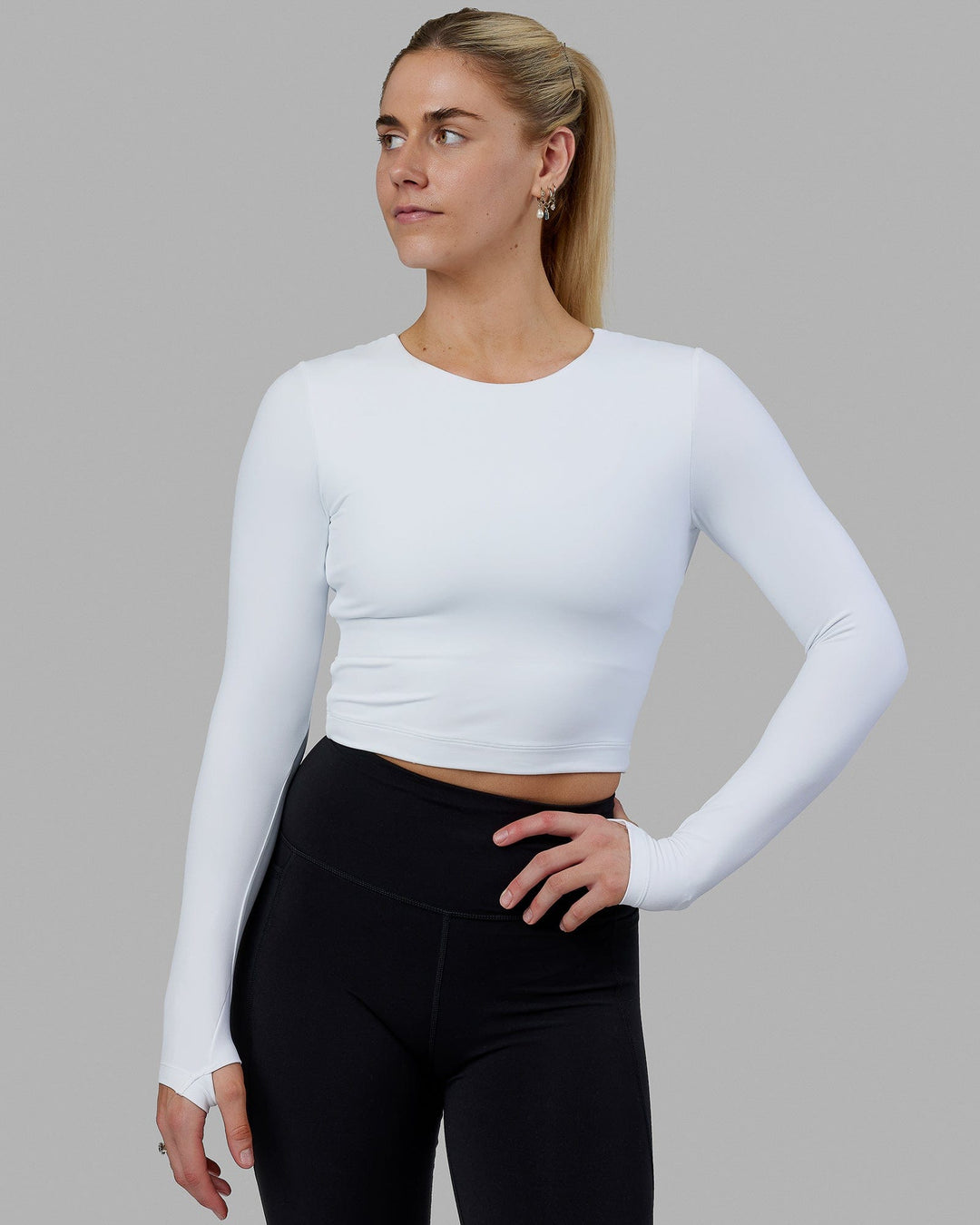 Staple Long Sleeve Cropped Tee - White