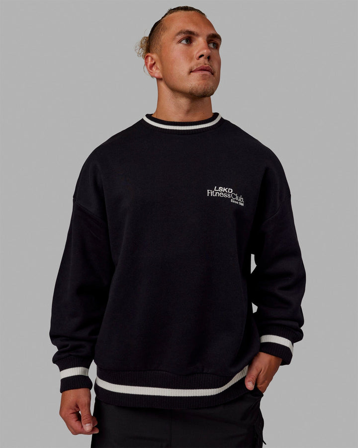 Man wearing Unisex Fitness Club Sweater Oversize - Black-Off White
