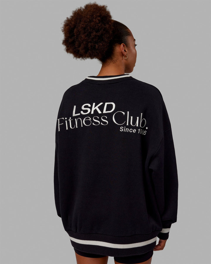 Woman wearing Unisex Fitness Club Sweater Oversize - Black-Off White
