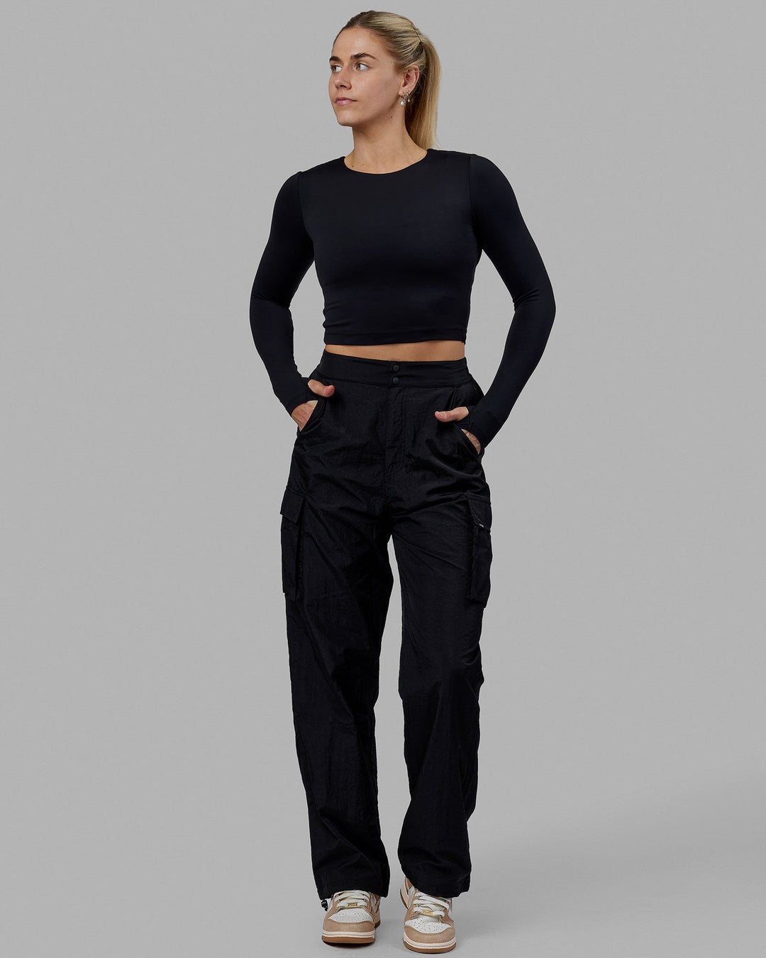 Staple Long Sleeve Cropped Tee - Black