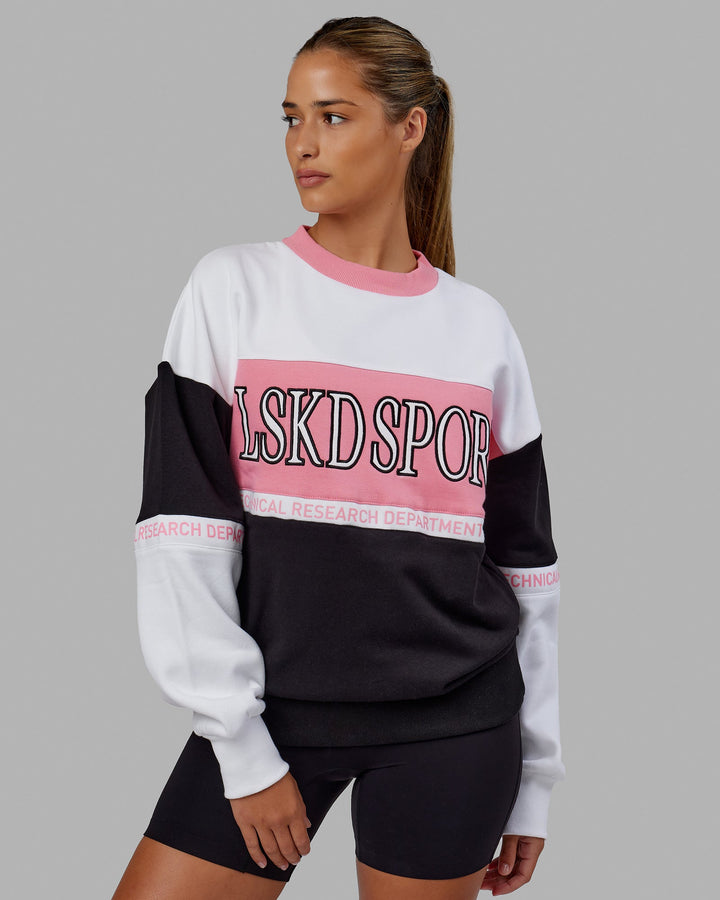 Unisex Sportif Sweater Oversize - Black-Peony Pink