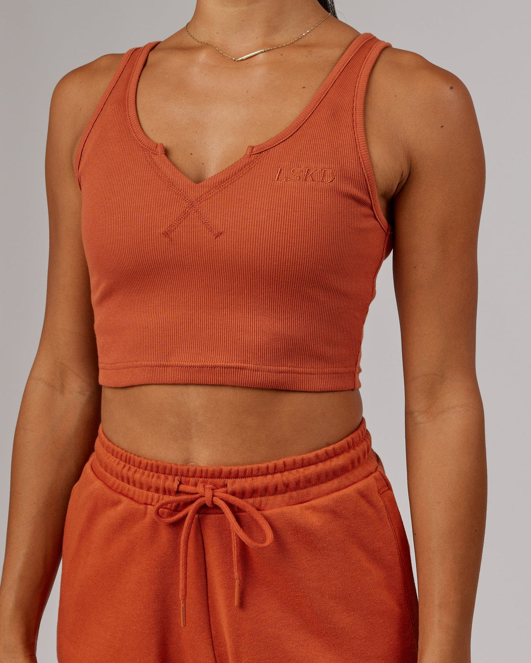 The North Face A5 Red & Orange Cropped Tank Top Built In Bra Size XL
