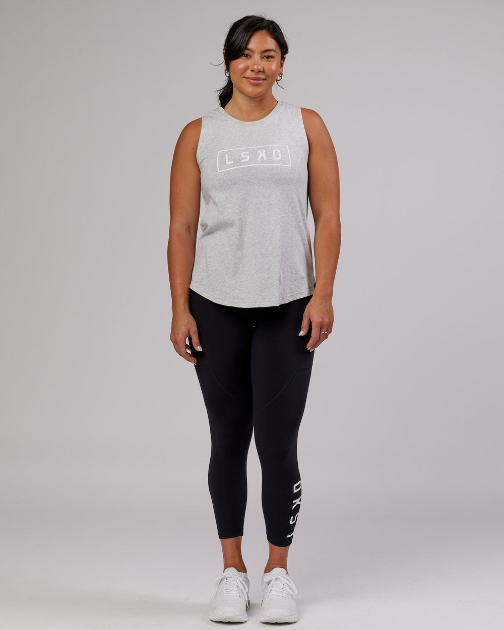 Luna Tank - Light Grey Marl-White