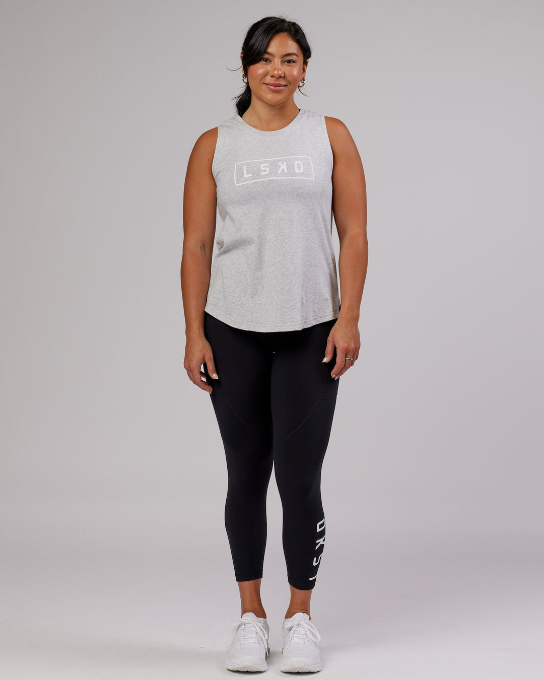 Luna Tank - Light Grey Marl-White