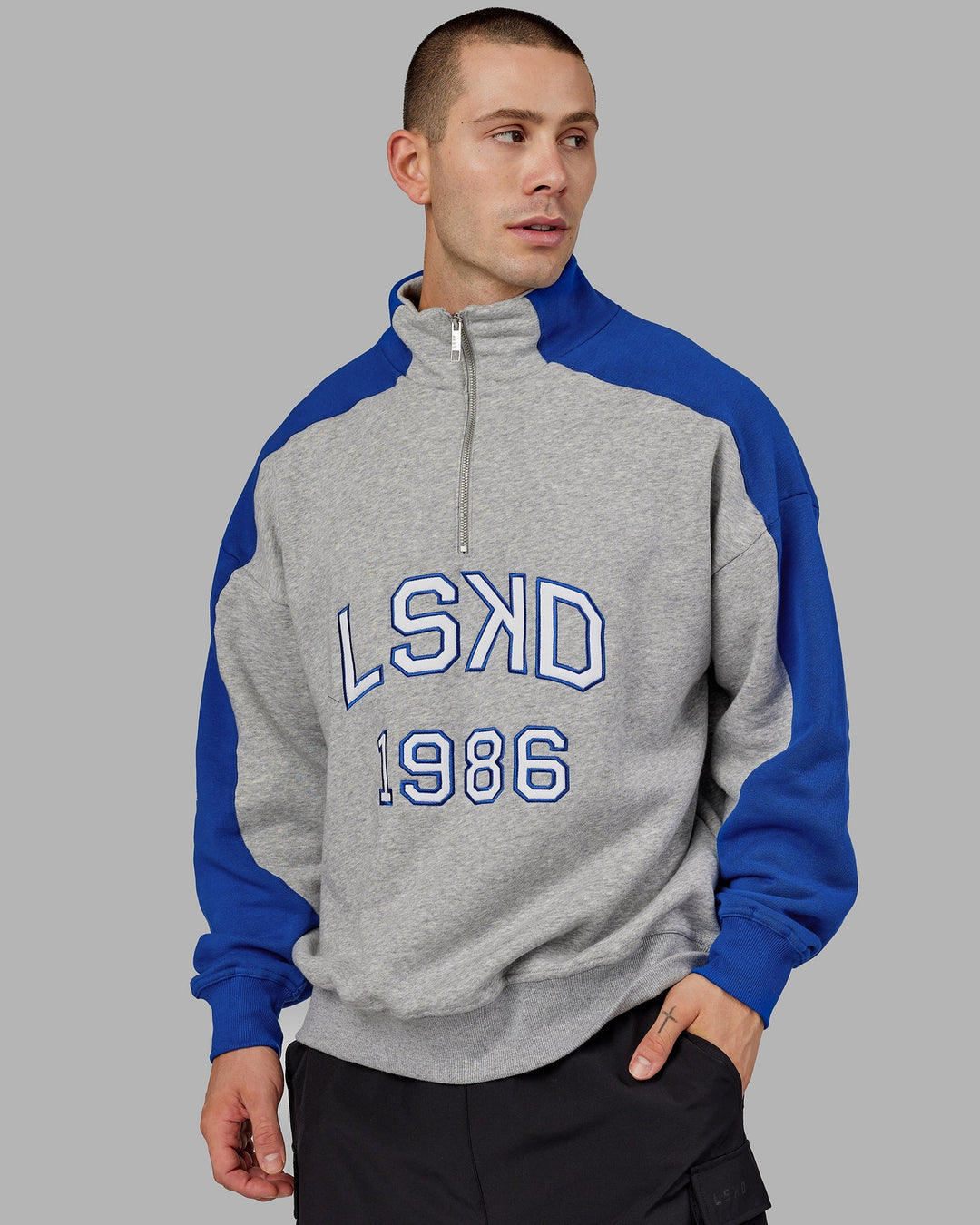 Unisex Alumni 1/4 Zip Sweater Oversize - Grey-Blue