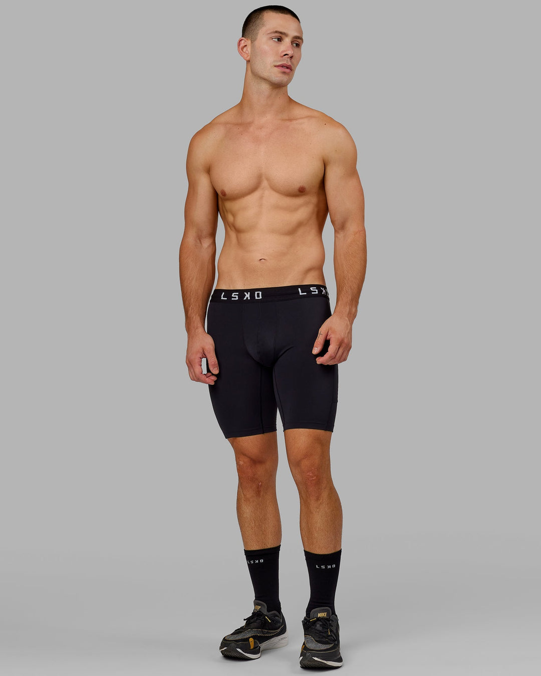 Men's Compression Tights Half Shorts Sports Tight Black Fitness