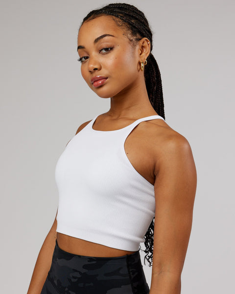 Ribbed Seamless High-Neck Cropped Tank Top/Bra