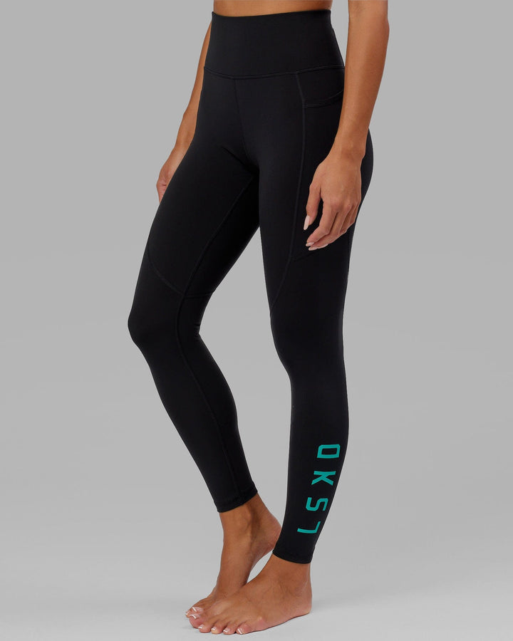 Rep Full Length Legging - Black-Hyper Teal
