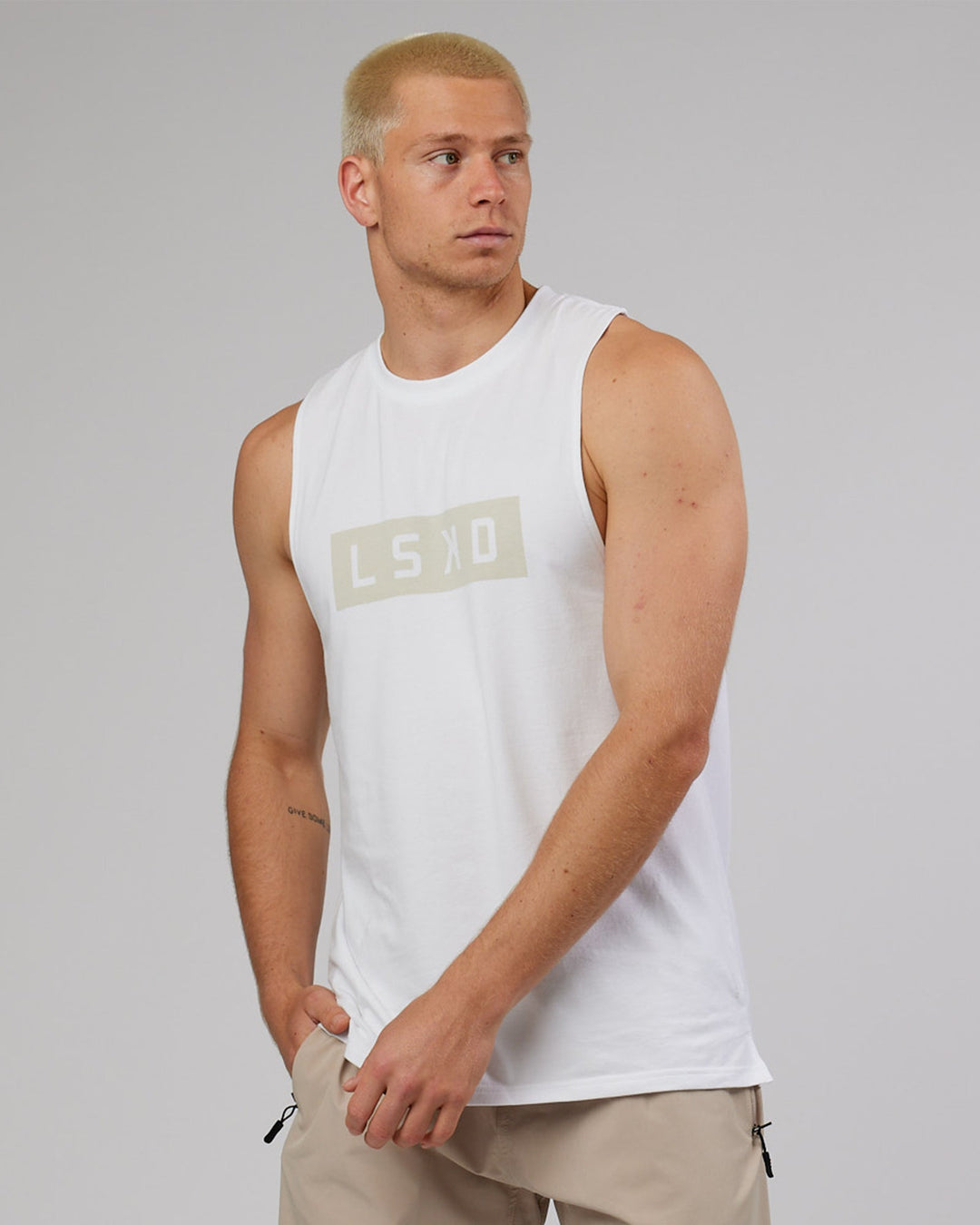Strength FLXDRY Training Fit Performance Tank - White-Taupe
