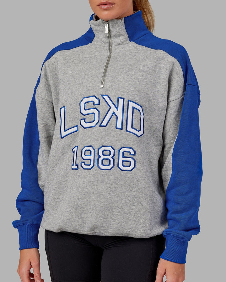 Unisex Alumni 1/4 Zip Sweater Oversize - Grey-Blue