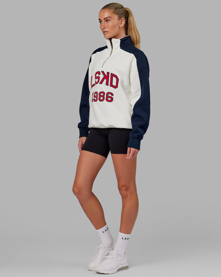 Unisex Alumni 1/4 Zip Sweater Oversize - Navy-Red