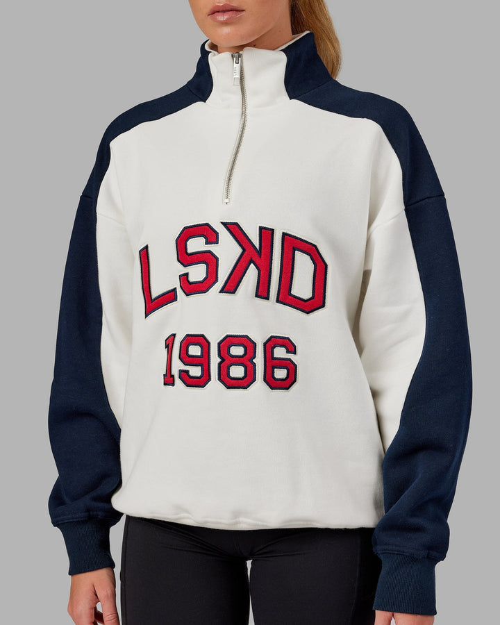 Unisex Alumni 1/4 Zip Sweater Oversize - Navy-Red