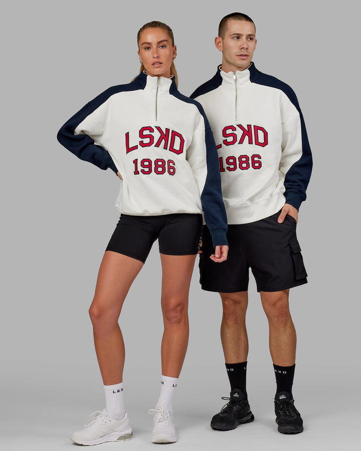 Unisex Alumni 1/4 Zip Sweater Oversize - Navy-Red