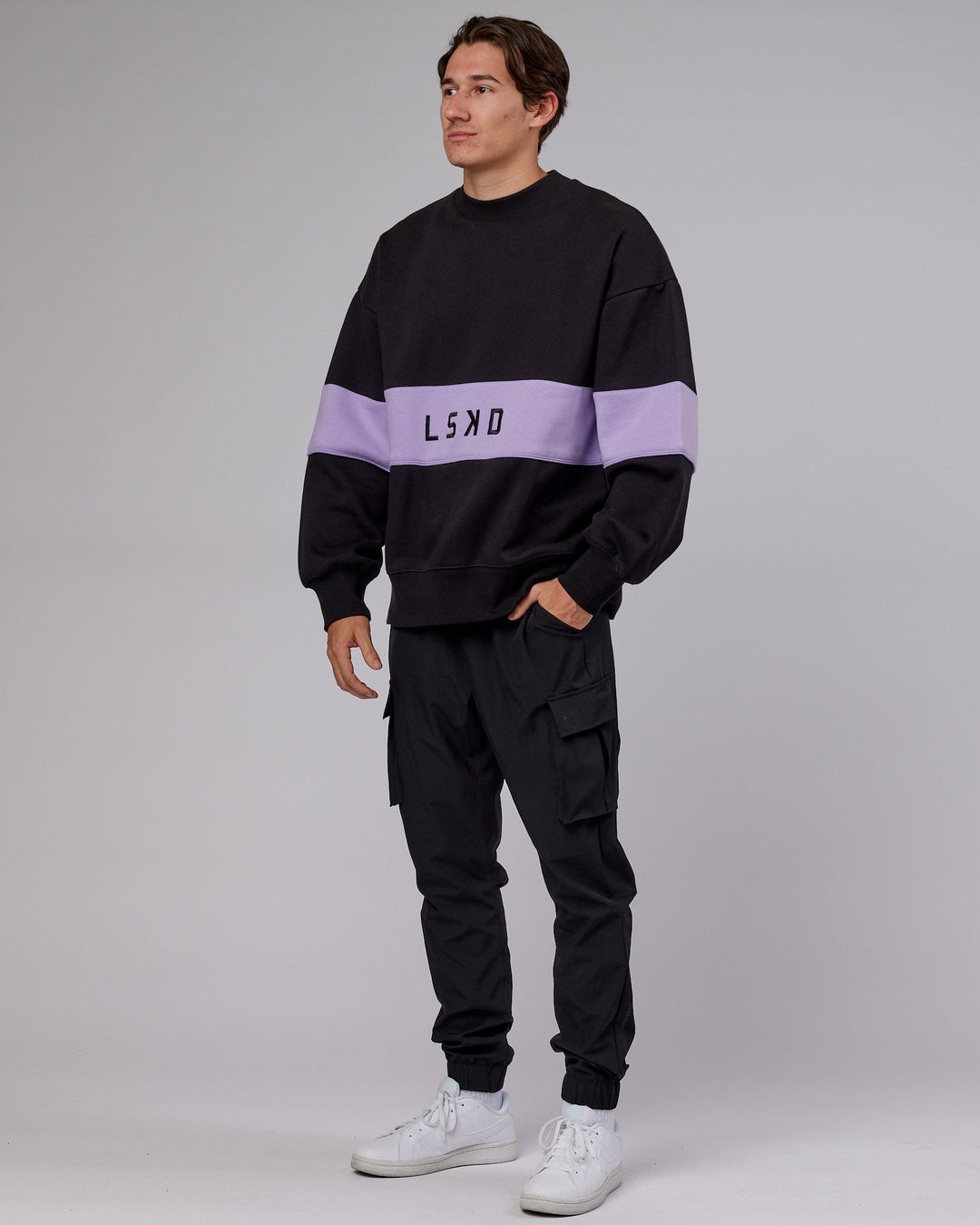 Unisex Extra Time Sweater Oversize - Black-Pale Lilac
