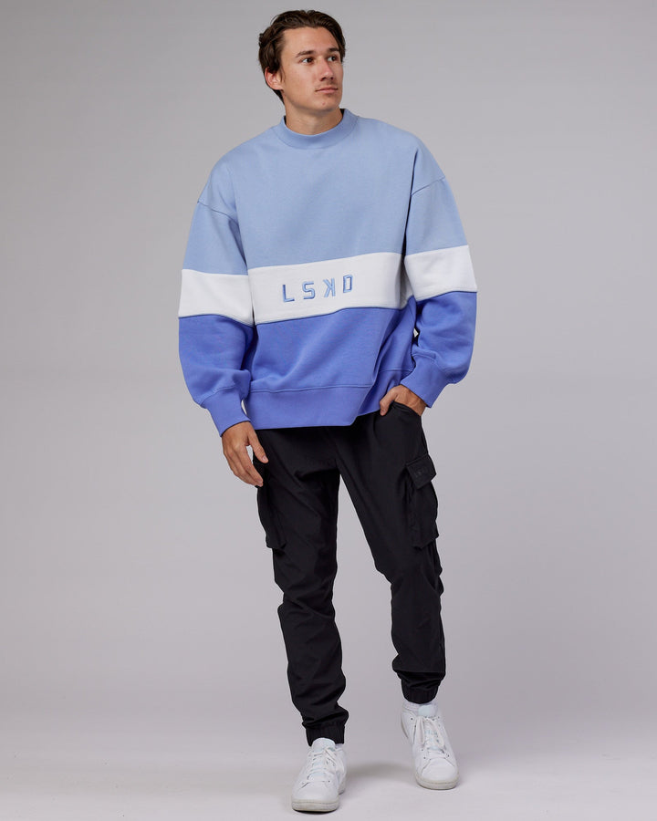 Unisex Extra Time Sweater Oversize - Cornflower Blue-White